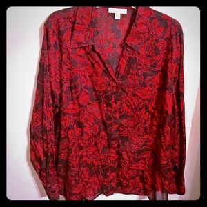 Coldwater Creek 2X Red & Black Cotton Shirt